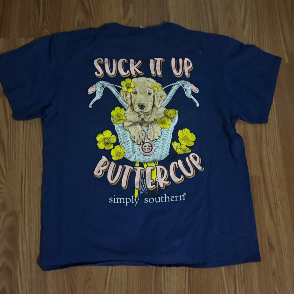 Simply Southern Navy Blue T-Shirt Dog Graphic Suck it Up Buttercup Preppy Hippie